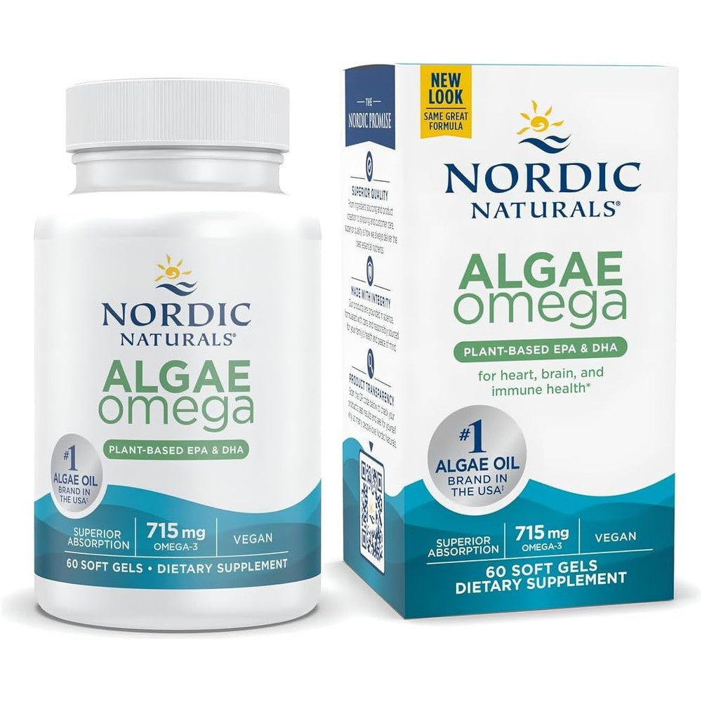 Nordic Naturals Algae Omega 715mg 60 Soft Gels front view bottle
