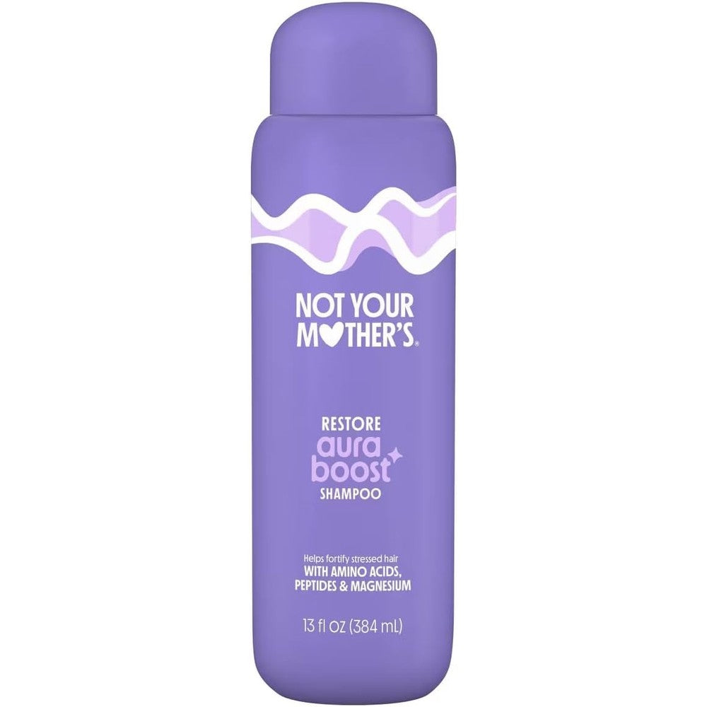 Not Your Mother's Haircare Aura Boost Restore Shampoo front view of the 13 fluid ounce bottle for hair strengthening.