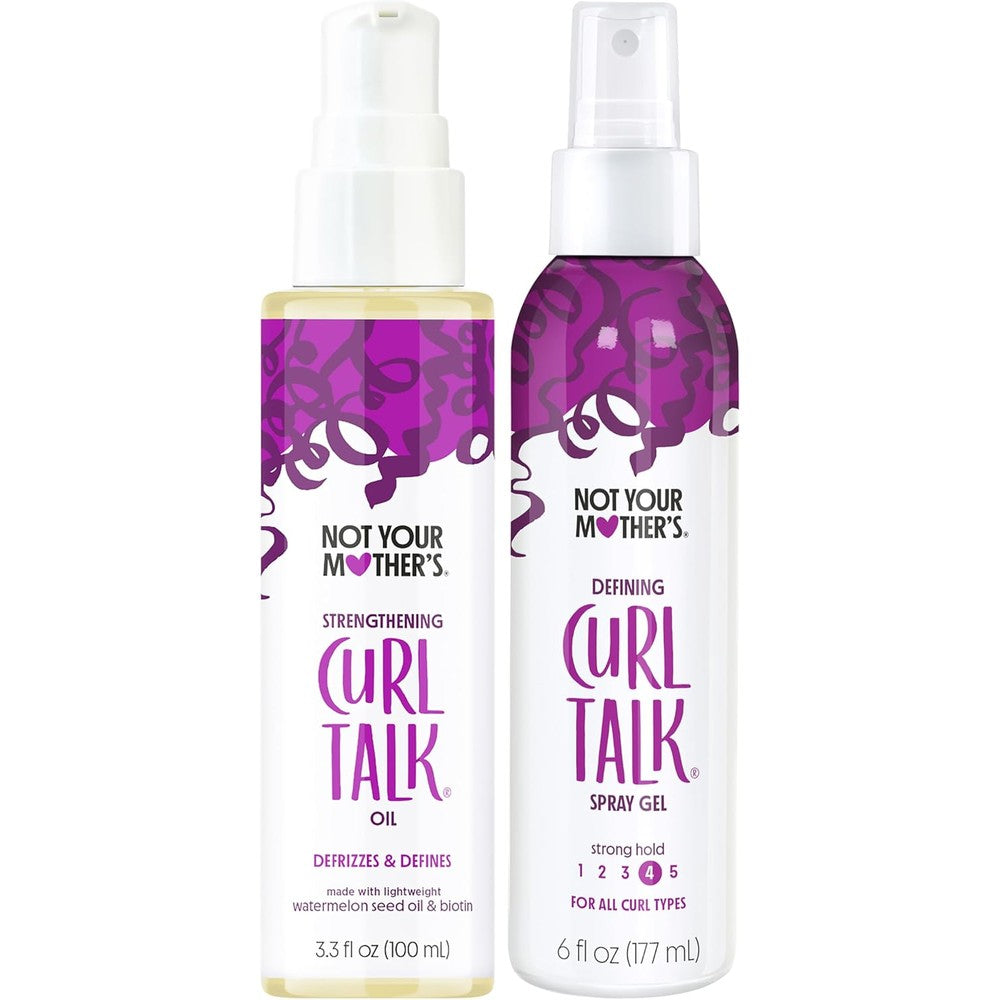 Not Your Mothers Curl Talk Spray Gel and Hair Oil combo pack front view