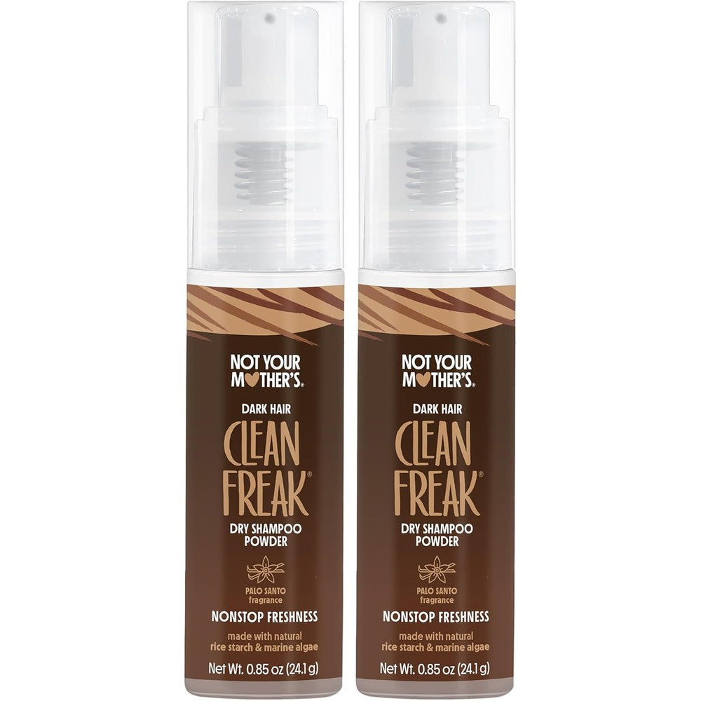 Not Your Mother's Clean Freak Dark Hair Dry Shampoo Powder front view showing the non-aerosol pump bottle.