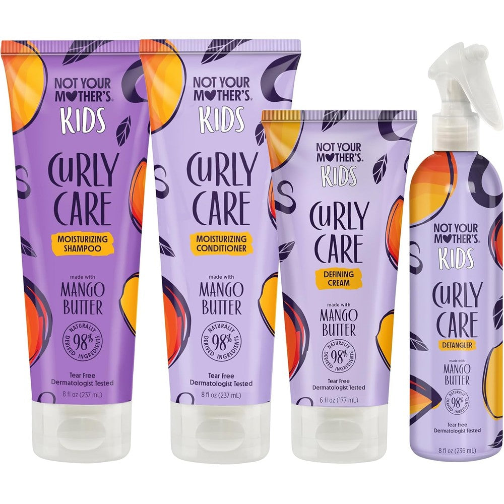 Not Your Mother's Kids Curly Care Four-Pack Set front view featuring shampoo conditioner cream and spray bottles