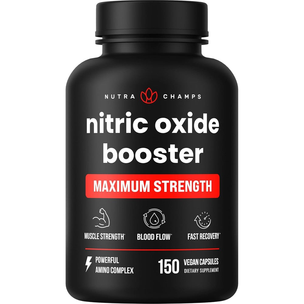 NutraChamps Nitric Oxide Supplement front view bottle of pre workout booster