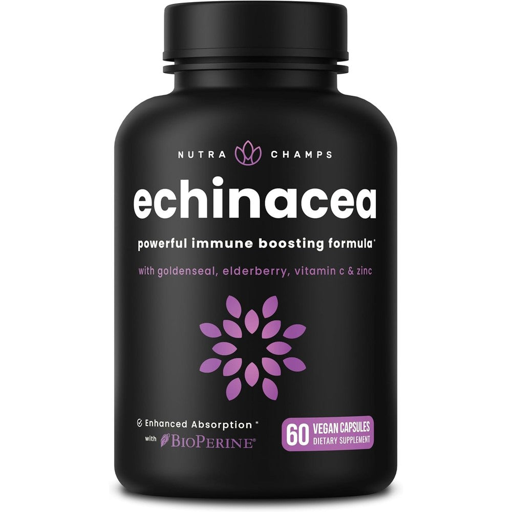 NutraChamps Echinacea Capsules 1000mg front view bottle for premium immune support.