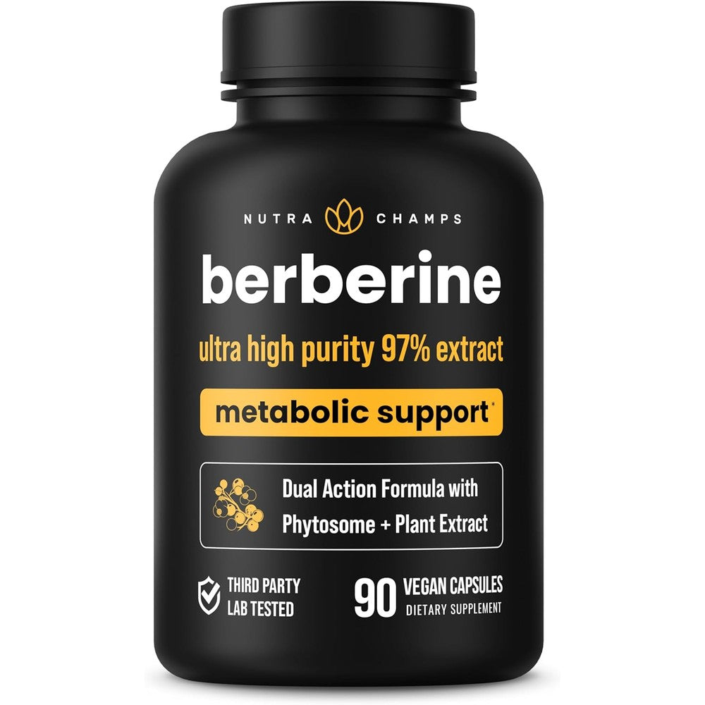 NutraChamps Berberine 90 vegan capsules bottle front view for metabolic support