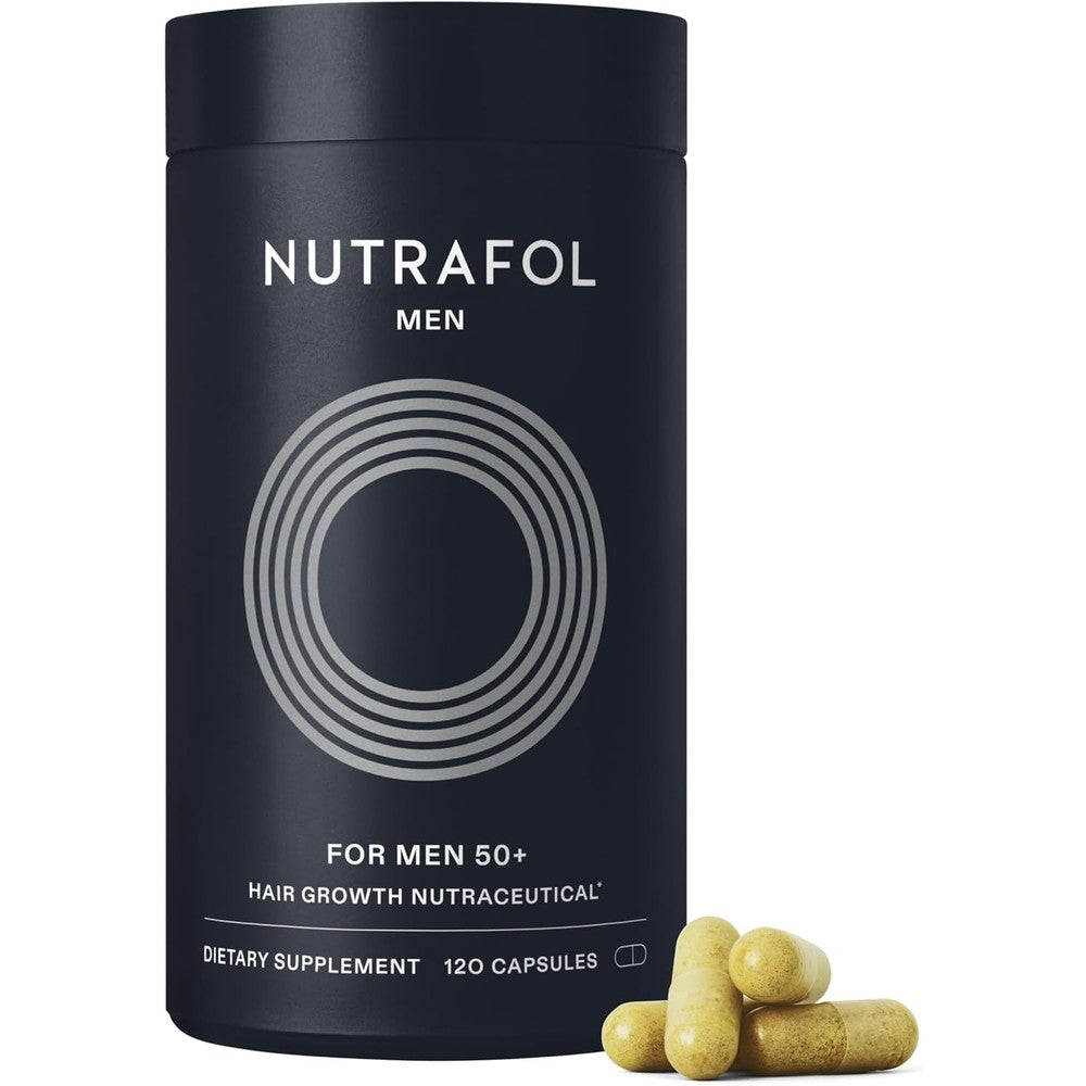 Nutrafol Men 50 Plus Hair Growth Supplements front view of the bottle packaging