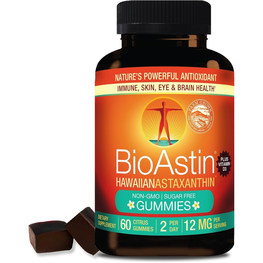 Nutrex Hawaii BioAstin Hawaiian Astaxanthin - 12mg, 60 Gummies - Farm-Direct Premium Antioxidant Supplement to Support Eye, Skin, Joint & Immune System Health - Non-GMO & Gluten-Free