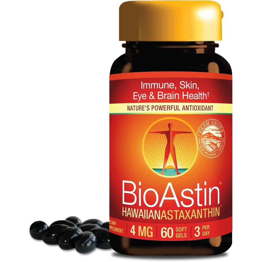 Nutrex Hawaii BioAstin Hawaiian Astaxanthin - 4mg, 60 Softgels - Farm-Direct Premium Antioxidant Supplement to Support Eye, Skin, Joint & Immune System Health - Non-GMO & Gluten-Free