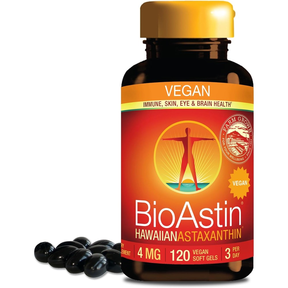 Nutrex Hawaii Vegan BioAstin Hawaiian Astaxanthin - 4mg, 120 Softgels - Farm-Direct Premium Antioxidant Supplement to Support Eye, Skin, Joint & Immune System Health - Vegan, Non-GMO & Gluten-Free