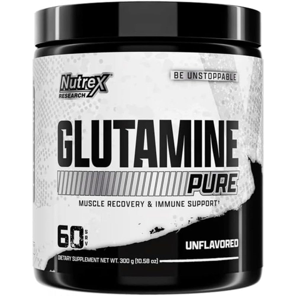 Nutrex Research L-Glutamine Powder 300 Gram container front view post workout muscle recovery supplement
