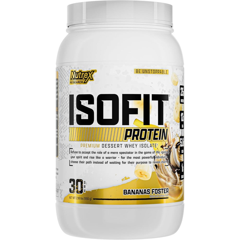 Nutrex Research IsoFit Whey Protein Isolate Bananas Foster tub front view authentic USA product