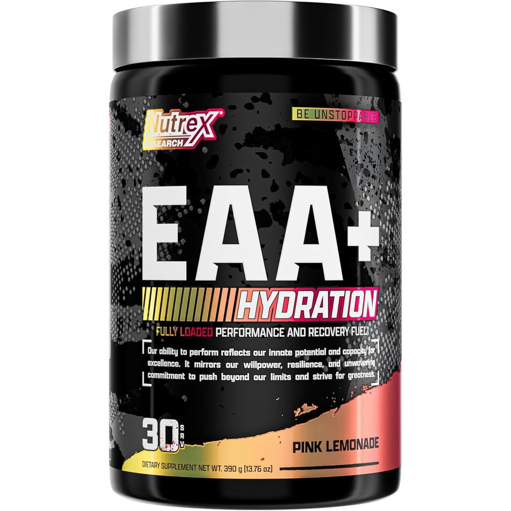 Nutrex Research EAA Hydration Pink Lemonade front container view for muscle recovery
