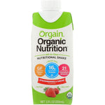 Orgain Organic Nutrition Shake Strawberries and Cream front view 4 pack packaging