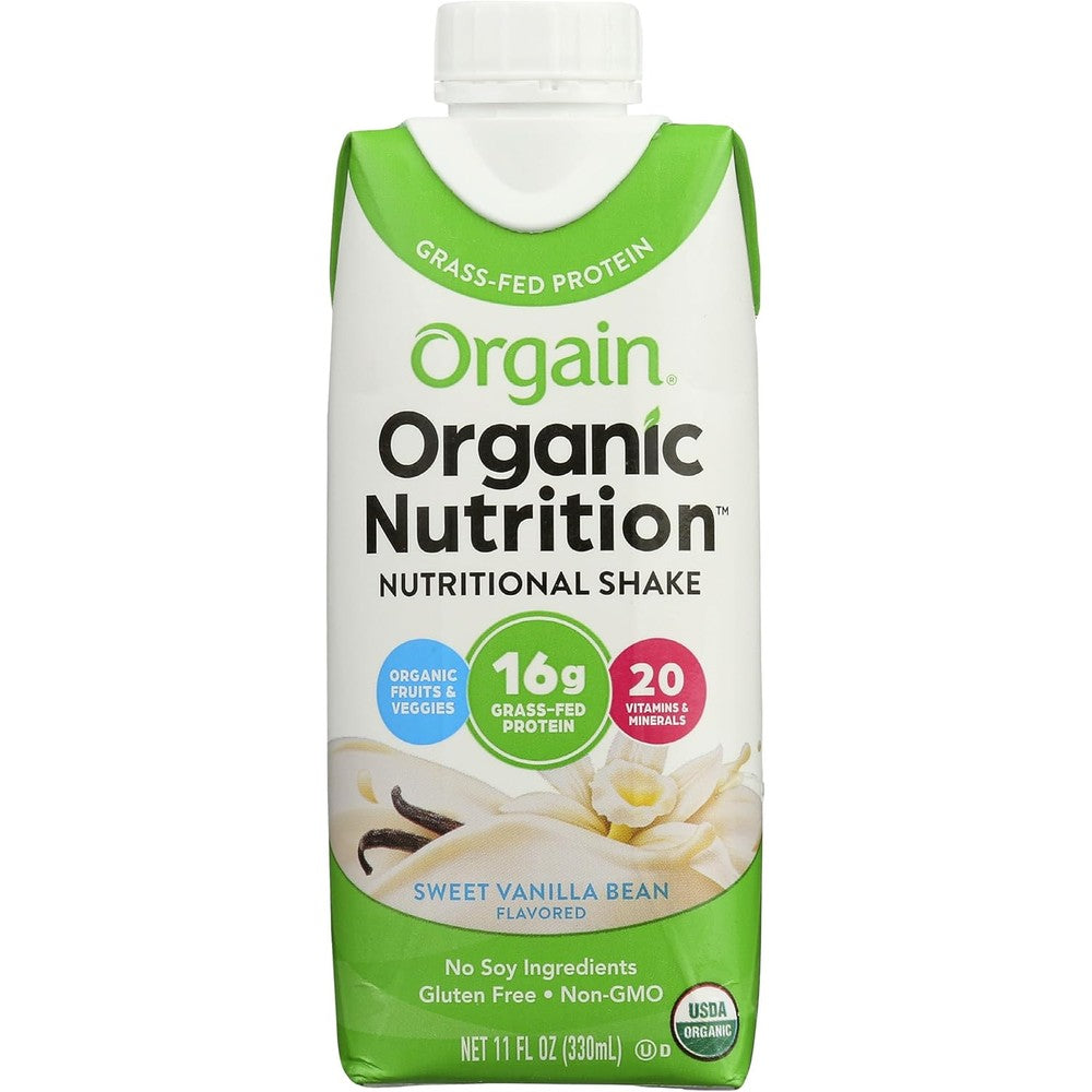 Orgain Sweet Vanilla Bean Organic Nutrition Shake front view