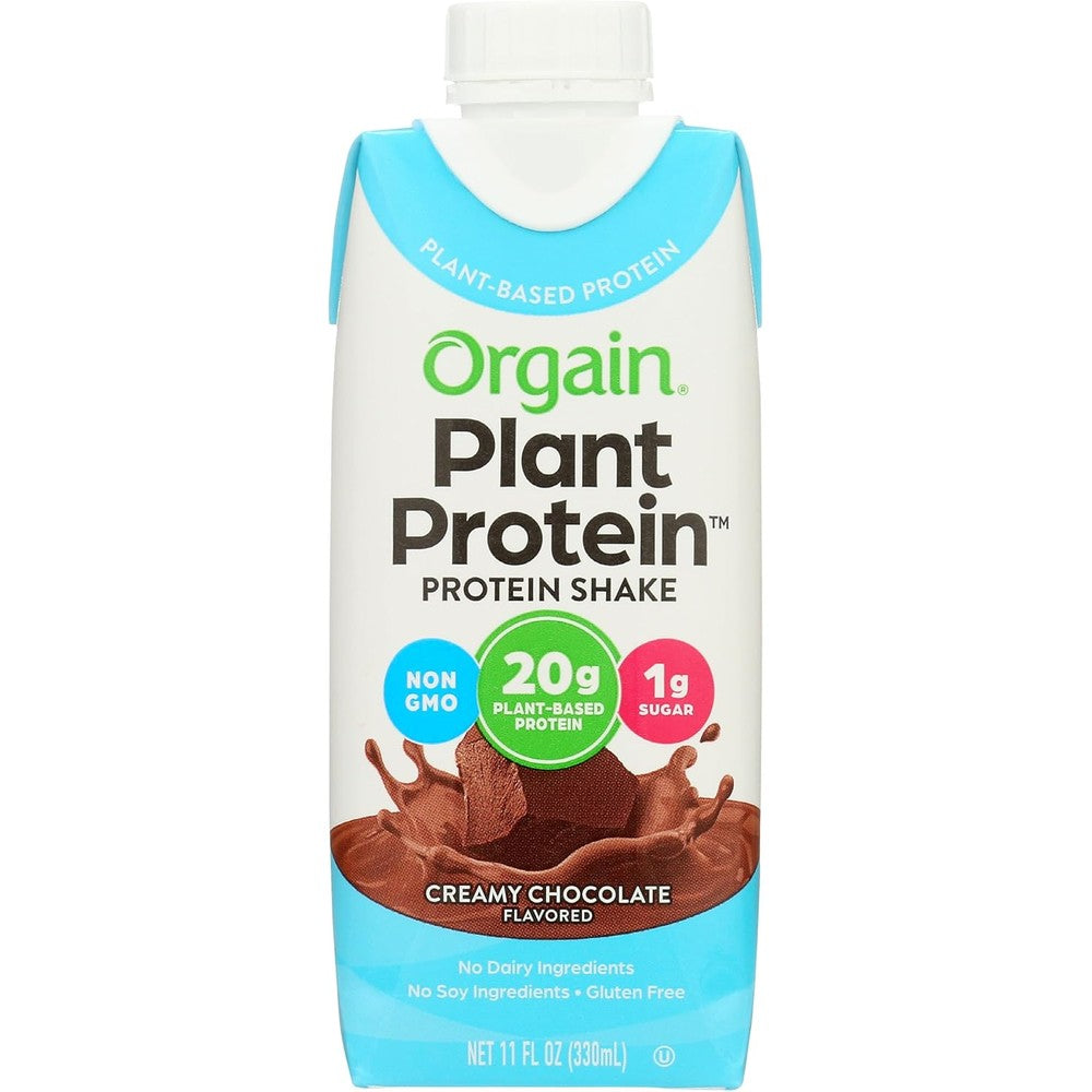 Orgain Creamy Chocolate Plant Based Protein Shake front view bottle