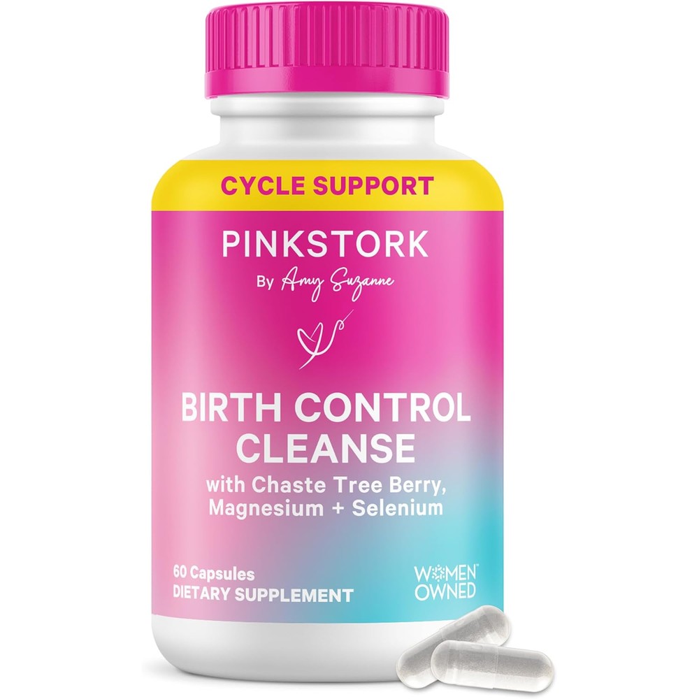Pink Stork Birth Control Cleanse to Support Hormone Balance, with Chaste Tree Berry (Vitex), Magnesium, and Selenium, Period Support for Conception, Fertility Supplements for Women - 60 Capsules