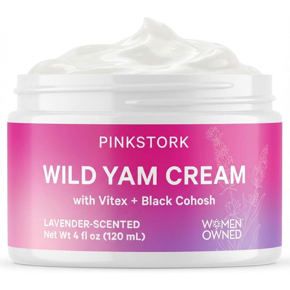 Pink Stork Wild Yam Cream for Hormone Balance with Vitex & Black Cohosh | Doctor-Formulated | PMS, Fertility, Perimenopause, Menopause Support | Lavender Scented, 4 oz, 1 Month Supply