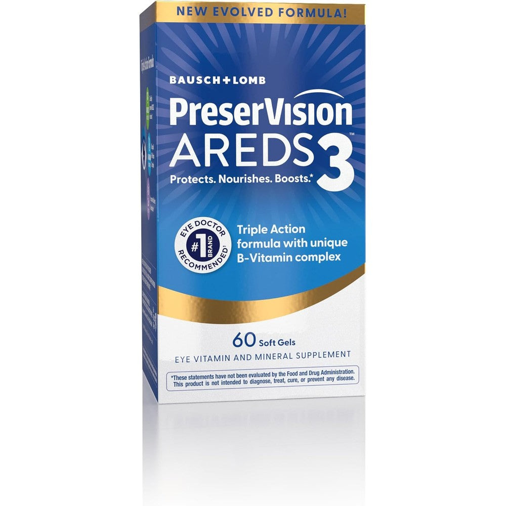 PreserVision AREDS3 Eye Vitamins, #1 Eye Doctor Recommended Brand, AREDS 2 Formula with 8 B-Vitamin Complex, Promotes Healthy Cellular Eye Function*, 3-in-1 Macular Supplement, 60 Softgels