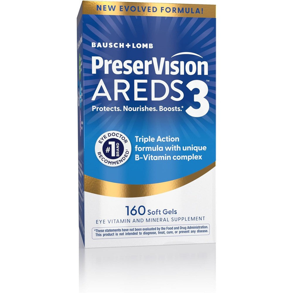 PreserVision AREDS3 Eye Vitamins, #1 Eye Doctor Recommended Brand, AREDS2 Formula with Additional 8 B-Vitamin Complex, Promotes Healthy Cellular Eye Function*, 3-in-1 Macular Supplement, 160 Softgels