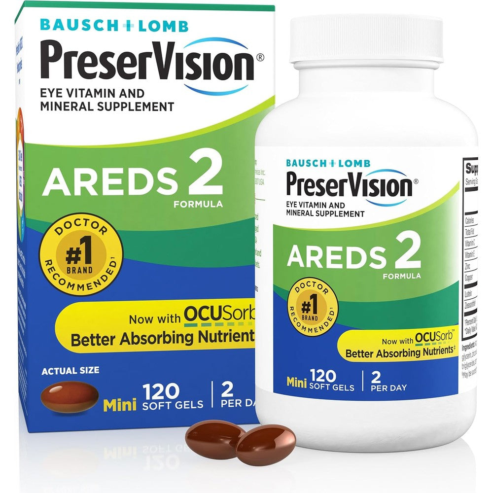 PreserVision AREDS 2 Eye Vitamins, #1 Eye Doctor Recommended Brand, Lutein and Zeaxanthin Supplement with Vitamin C, Vitamin E, Zinc, and Copper, 120 Softgels (Minigels)