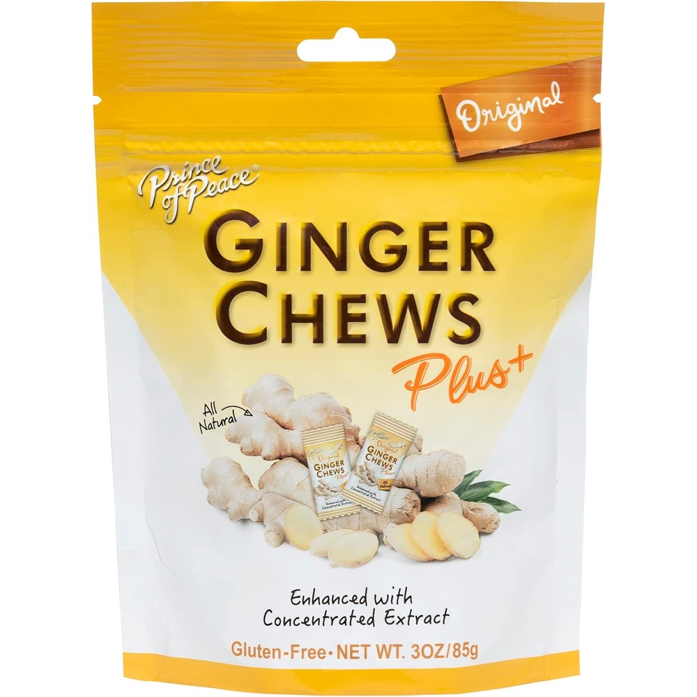 Prince of Peace Ginger Chew Plus+ Original, 3 oz. Bag - Digestive Aid, Nausea Relief, Healthy Candy, Stomach Aid