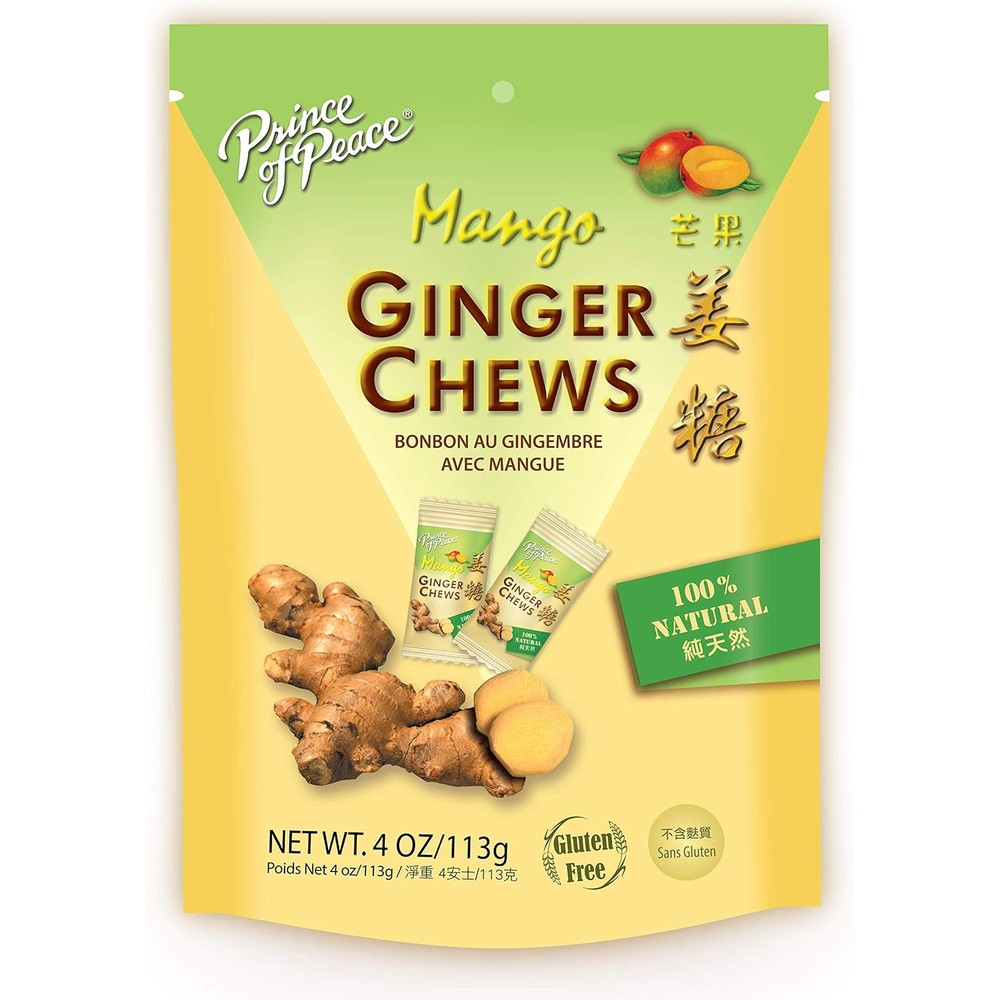 Prince of Peace Ginger Chews With Mango, 4 oz. - Candied Ginger - Mango Candy - Mango Ginger Chews - Natural Candy - Ginger Candy