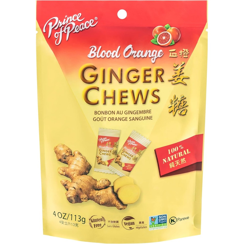Prince of Peace Blood Orange Ginger Chews, 4 oz. - Candied Ginger - Candy Pack - Ginger Chews Candy - Natural Candy