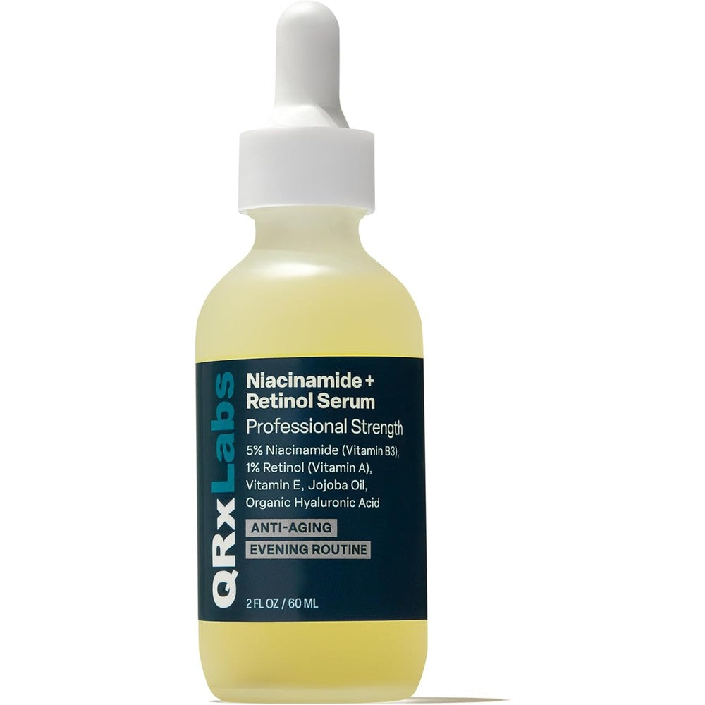 QRxLabs 5% Niacinamide Serum with 1% Retinol & Alpha Arbutin - Brightening Face Serum to Help Improve the Appearance of Pores, Texture & Uneven Skin Tone - 2 Fl Oz