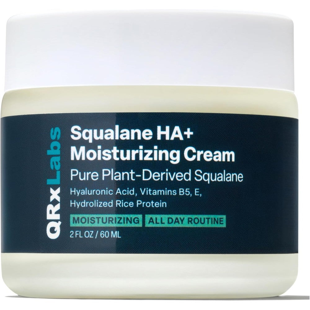 QRxLabs Plant-Based Squalane Face Moisturizer - Hyaluronic Acid Cream for Hydration - Squalane Oil Moisturizer - Anti-Aging Face Cream with Vitamin B5 & Rice Protein - 2 Fl Oz, Pack of 1, Verbena