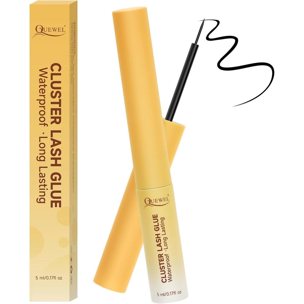QUEWEL Lash Clusters Bond Eyelash Cluster Glue for DIY Lash Extensions, 5ML Cluster Lashes Glue Waterproof&Long Lasting, Super Strong Hold Eyelash Clusters Bond Suitable for All Day Wear (Black)