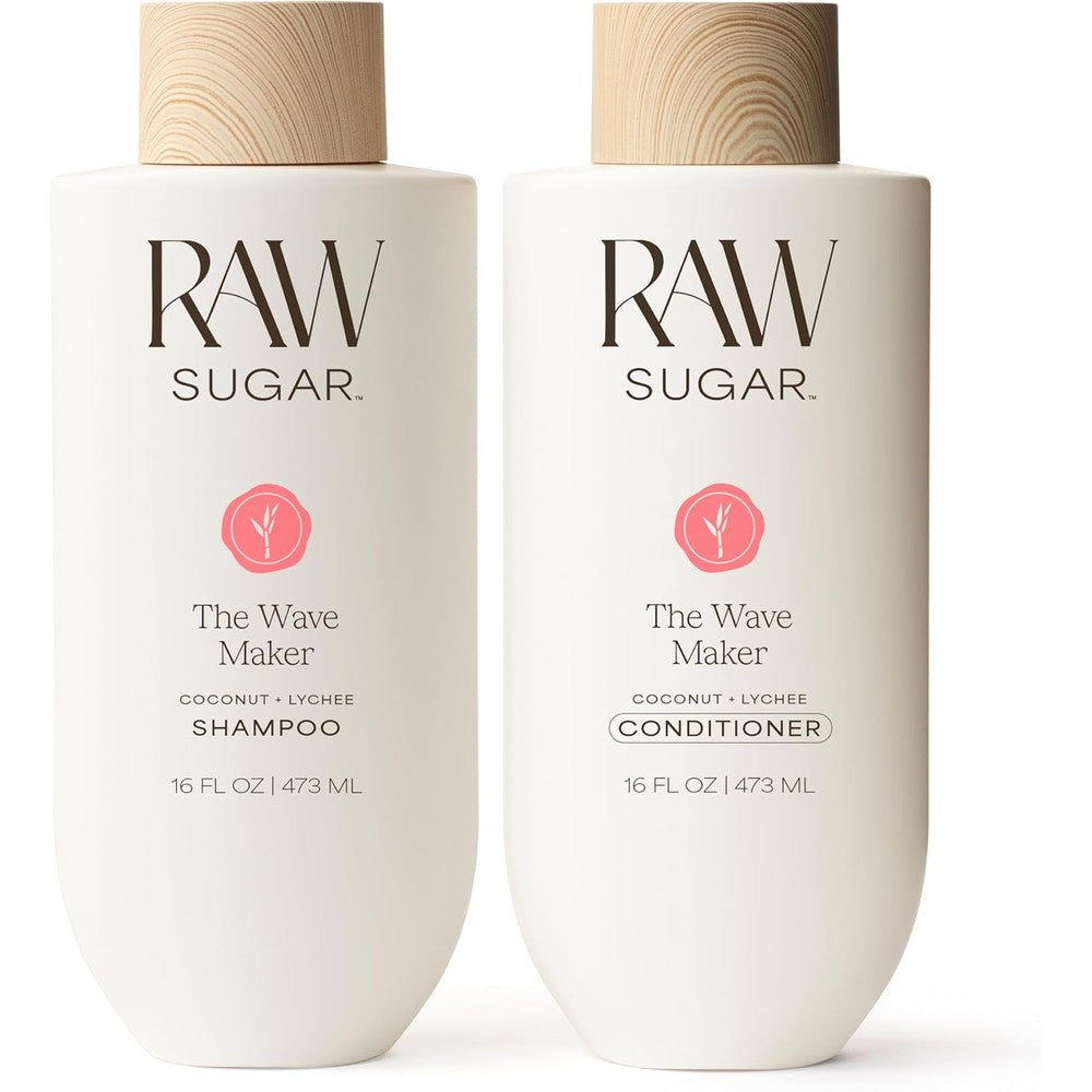 Raw Sugar Shampoo and Conditioner Set, The Wave Maker Hair Care Duo, 16 Fl Oz Each, Enhances Texture, Volume & Shine for Soft, Natural Wavy Curls, Without SLS/SLES & Parabens, Color-Friendly, Vegan