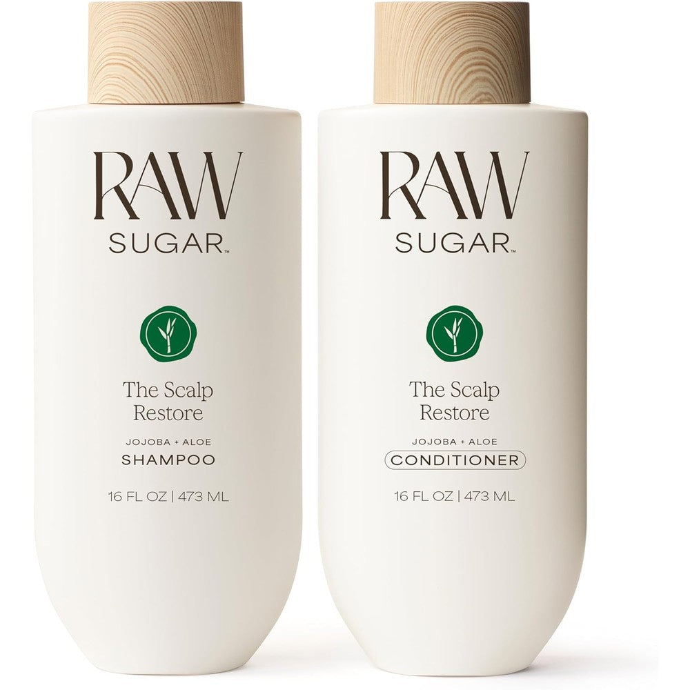 Raw Sugar The Scalp Restore Hair Care Bundle, Shampoo and Conditioner Set with Jojoba, Aloe and Niacinamide, Formulated without SLS/SLES or Parabens