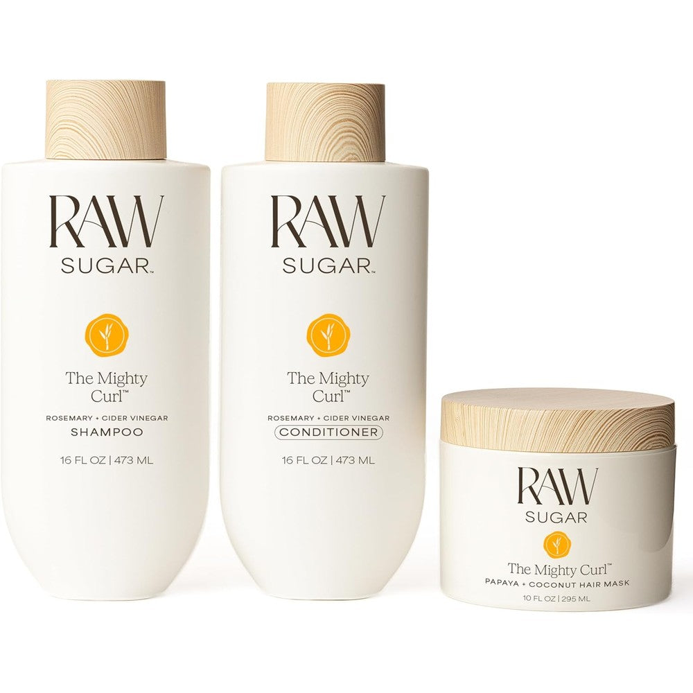 Raw Sugar The Mighty Curl Bundle - Shampoo, Conditioner & Hair Mask, Defines & Nourishes Curls, Formulated without SLS/SLES & Parabens, Color-Friendly, Vegan