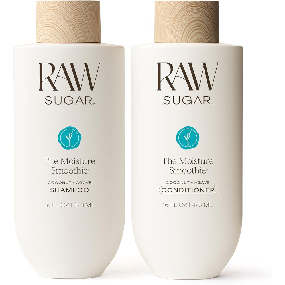 Raw Sugar The Moisture Smoothie Shampoo and Conditioner with Coconut Oil, Agave, & Sweet Almond Oil, Hydrates & Nourishes Dry Hair, Formulated without SLS/SLES or Parabens