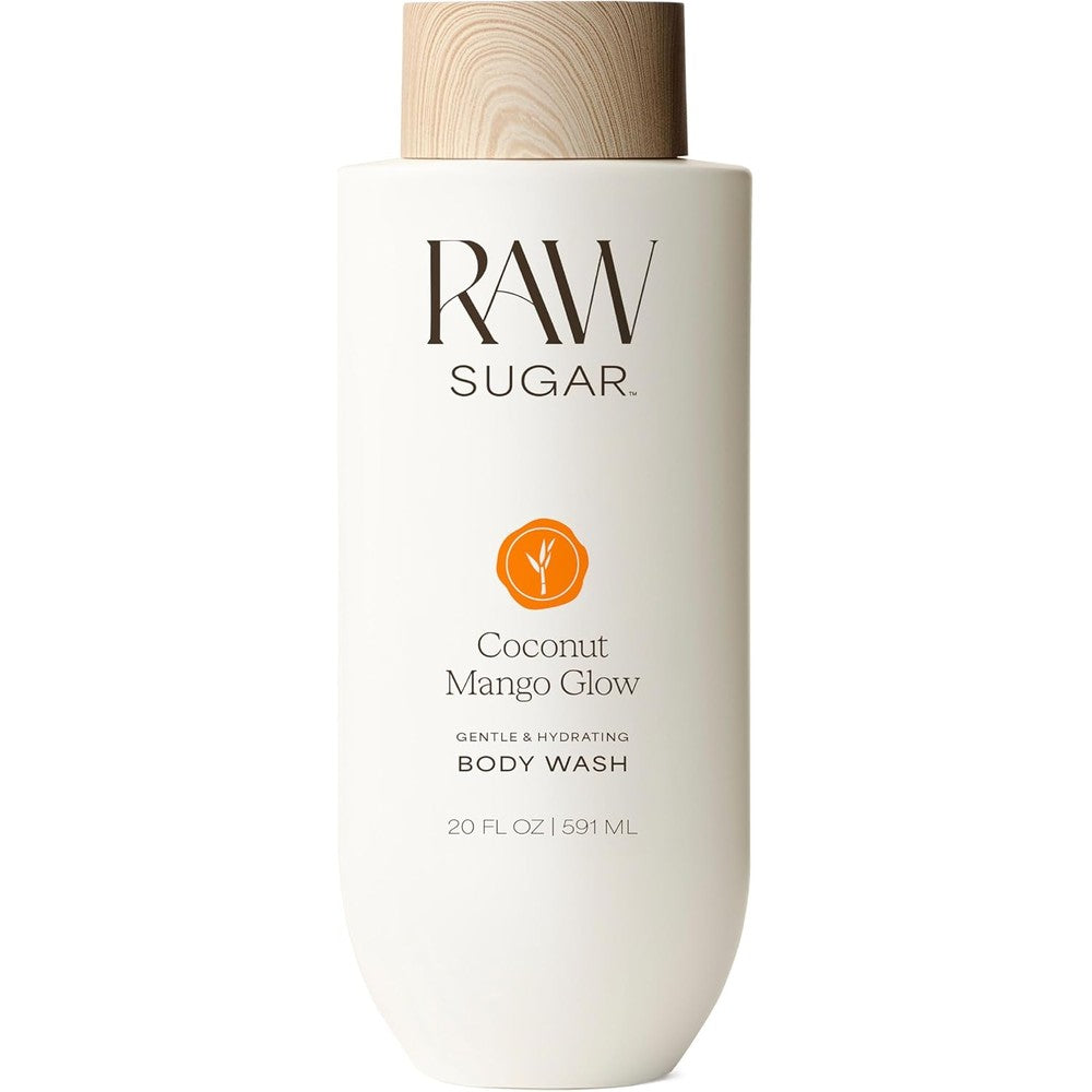 RAW SUGAR Coconut Mango Glow Gentle & Hydrating Body Wash, 20 Fl Oz (Pack of 1) Moisturizing & Brightening Bath & Shower Gel, Vegan, Formulated without SLS/SLES & Parabens