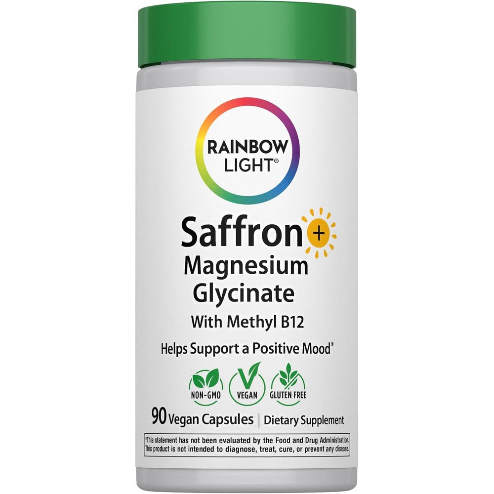 Rainbow Light Saffron Extract + Magnesium Glycinate Supplement | 90 Capsules | with Methyl B12 | Helps Support a Positive Mood | Vegan, Non-GMO and Gluten Free
