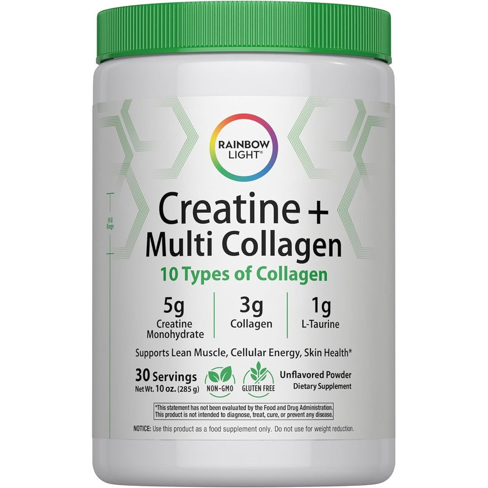 Rainbow Light Creatine + Multi Collagen | 10 Ounce | 5g Creatine Monohydrate Plus 10 Types of Collagen | Supports Lean Muscle, Cellular Energy & Skin Health | Unflavored Powder