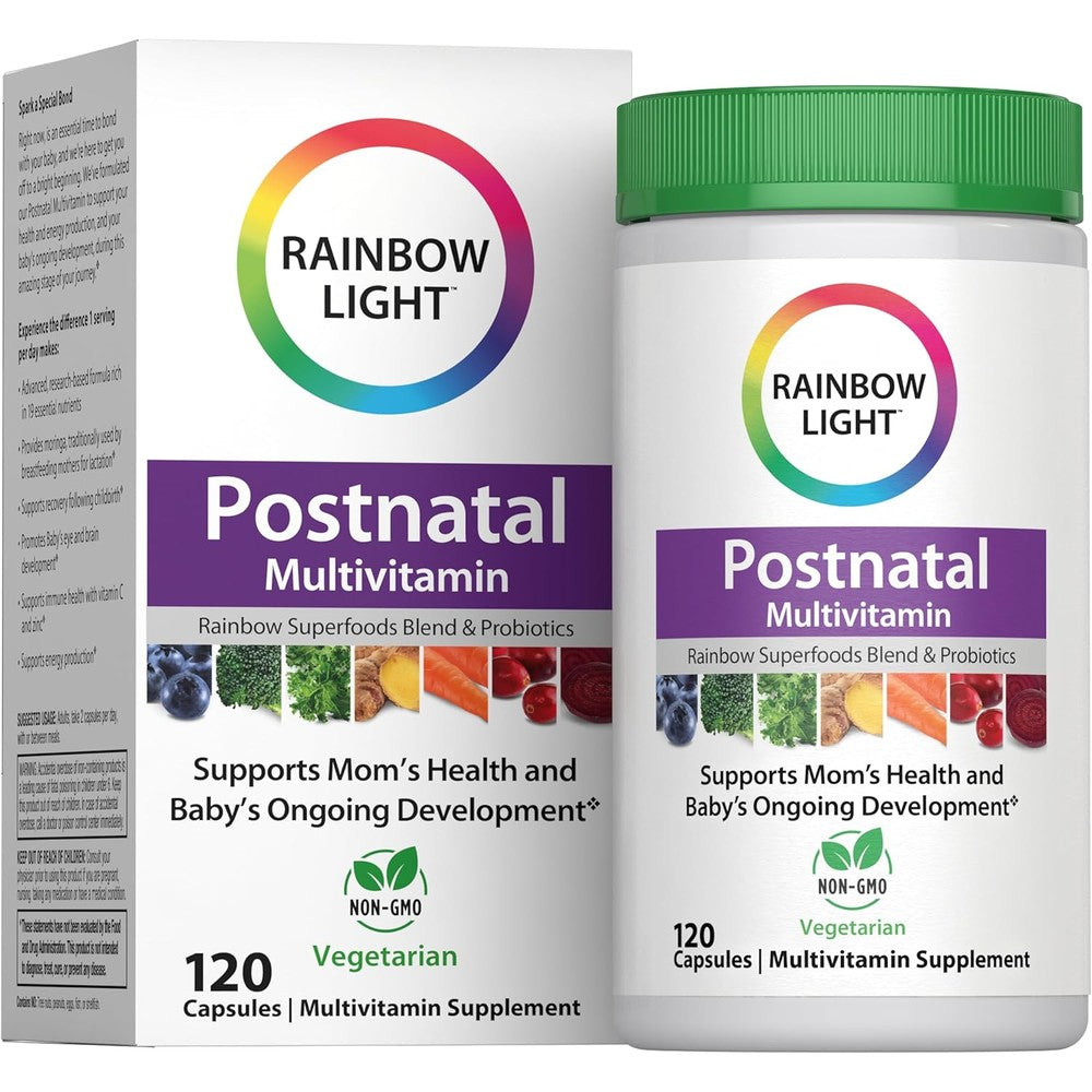 Rainbow Light Postnatal Multivitamin for Women | 120 Capsules | Supports Mom's Health & Baby's Development Plus Immune Health with Vitamin C and Zinc | Superfoods Blend & Probiotics