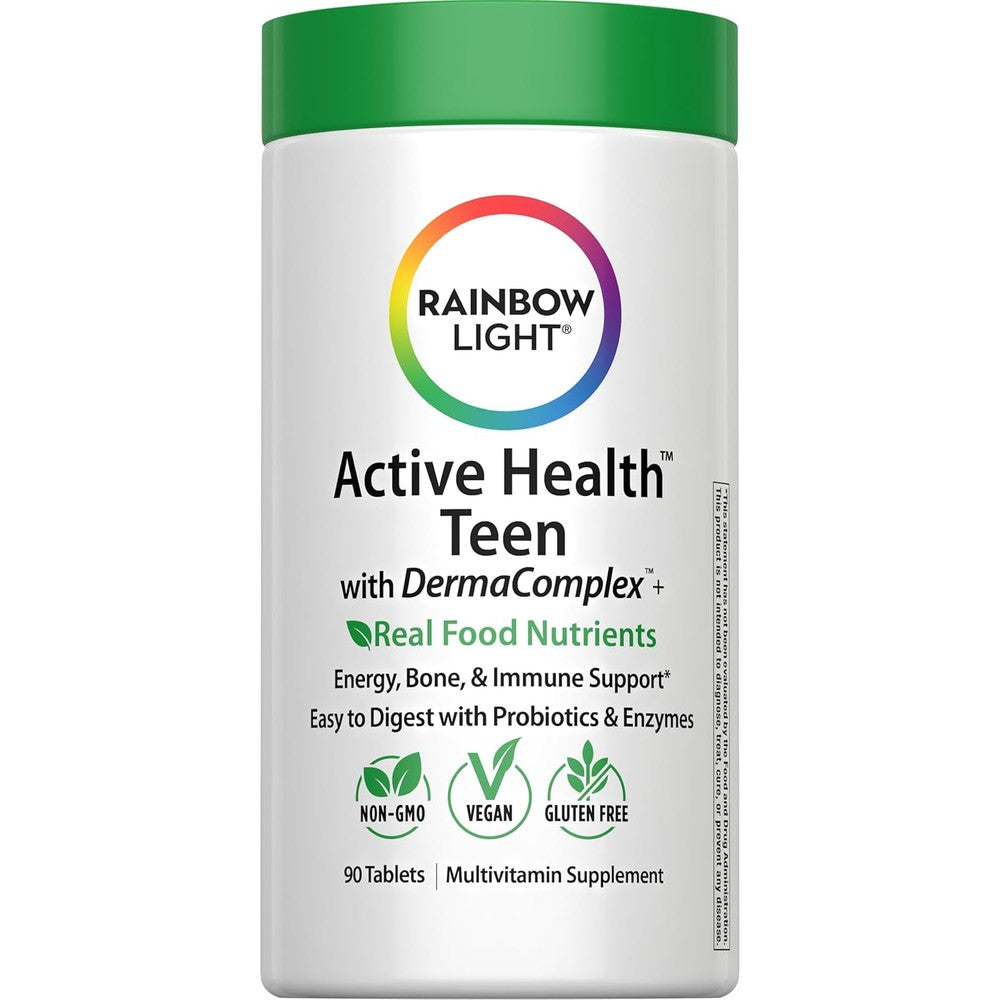 Rainbow Light Multivitamin for Teens, Vitamin C, Zinc, & B Complex, Supports Brain Health, Nerve Function, and a Strong Immune System, Gluten Free, Vegetarian, Fruit Punch, 90 Tablets