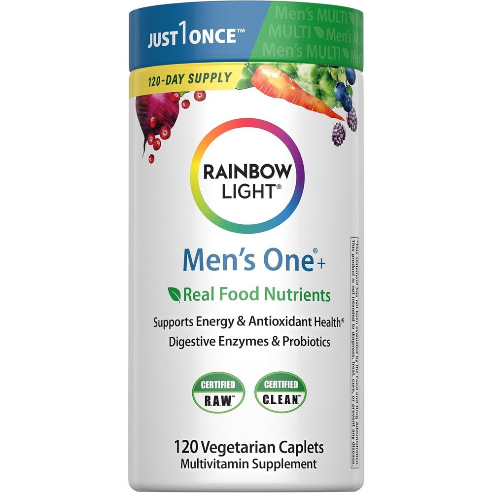 Rainbow Light Mens One Multivitamin, Men's Daily Multivitamin Provides High-Potency Immune Support, with Vitamin C, Vitamin D and Zinc, Vegetarian, 120 Count