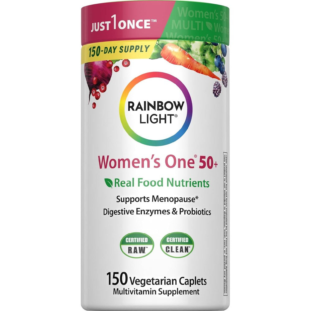 Rainbow Light Multivitamin for Women 50+, Vitamin C, D & Zinc, Probiotics, Women's One 50+ Multivitamin Provides High Potency Immune Support, Non-GMO, Vegetarian, 150 Tablets