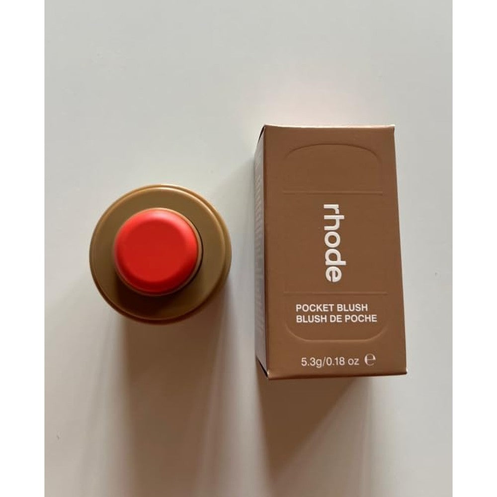 Rhode Pocket Blush in Spicy Marg front view of the packaging and cream blush stick.