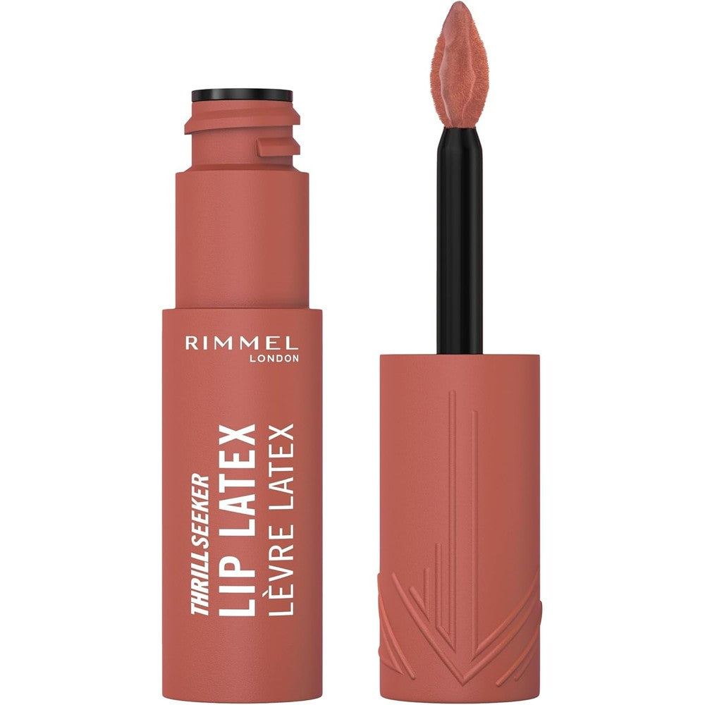 Rimmel Thrill Seeker Lip Latex, 100 Sassy, Liquid Lipstick, Lipgloss, Lip Colour, Hyaluronic Lipstick, Lip Stain, Smooth Shine, Hydration, Hyaluronic Acid, Vitamin E, Aloe Vera, 0.2oz