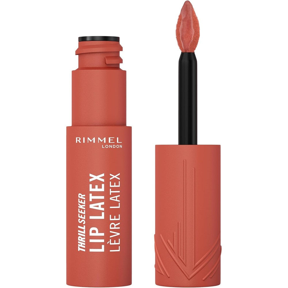 Rimmel Thrill Seeker Lip Latex, 200 So Peachy, Liquid Lipstick, Lipgloss, Lip Colour, Hyaluronic Lipstick, Lip Stain, Smooth Shine, Hydration, Hyaluronic Acid, Vitamin E, Aloe Vera, 0.2oz