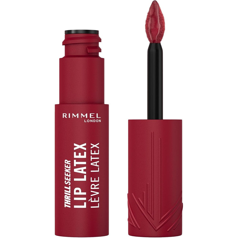 Rimmel Thrill Seeker Lip Latex, 450 Majesty, Liquid Lipstick, Lipgloss, Lip Colour, Hyaluronic Lipstick, Lip Stain, Smooth Shine, Hydration, Hyaluronic Acid, Vitamin E, Aloe Vera, 0.2oz