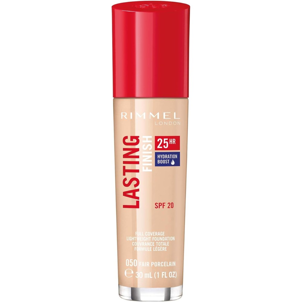 Rimmel London Lasting Finish 25HR - 50 Fair Porcelain - Foundation, 25-Hour Wear, Full Coverage, Waterproof, 1oz