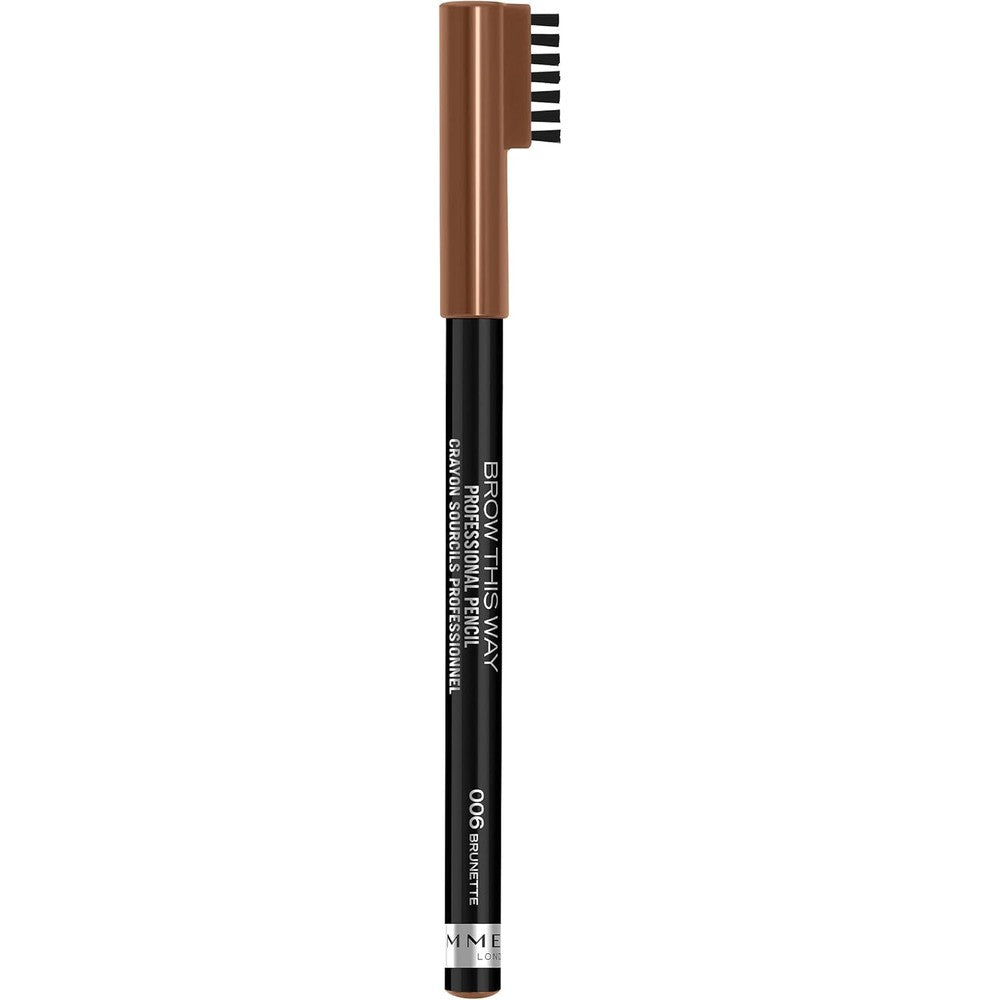 Rimmel London Brow This Way Professional Eyebrow Pencil, Long-Wearing, Highly-Pigmented, Built-In Brush, 006, Brunette, 0.05oz