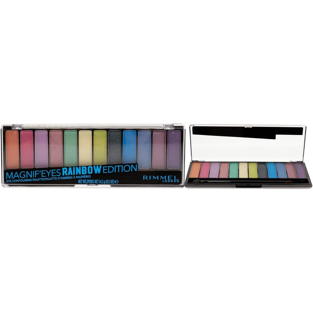Rimmel London Magnif'Eyes Eyeshadow Palette, 12 Shades, Blendable Formula, Versatile, 011, Rainbow, 0.5oz