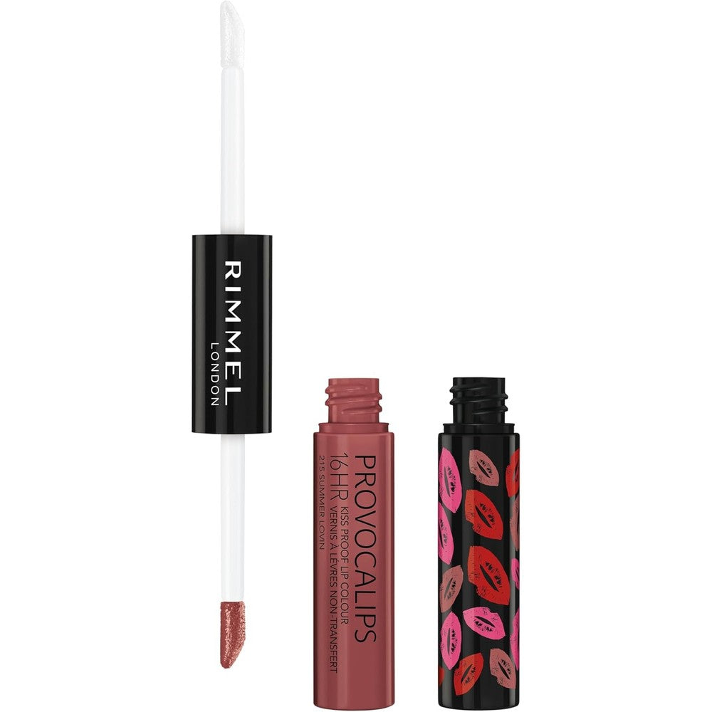 Rimmel London Provocalips 16hr Kiss-Proof Lip Color - Two-Step Liquid Lipstick to Lock in Color and Shine - 215 Summer Lovin, .14 fl.oz.