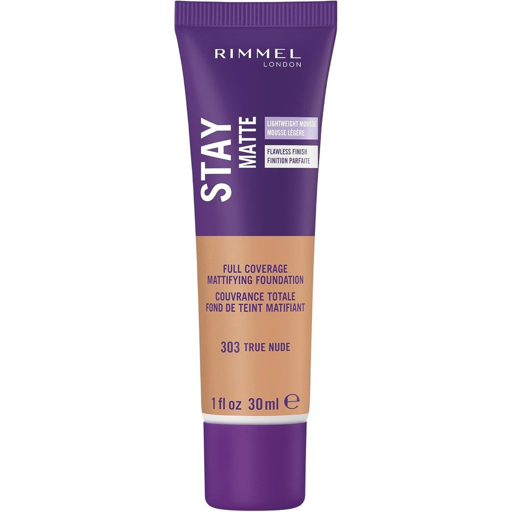 Rimmel London Stay Matte Liquid Mousse - 303 True Nude - Foundation, Lightweight, Shine Control, Oil-Free, 1oz