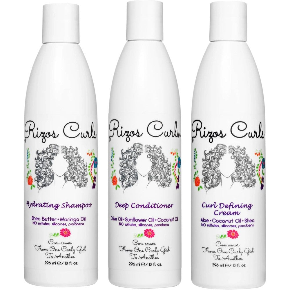 Rizos Curls Trio Bundle, Hydrating Shampoo & Deep Conditioner & Curl Cream Bundle, Gently Cleanse and Hydrate Curly Hair, Style & Define Curls for Frizz Free Volume, For All Curl Patterns 2a - 4c